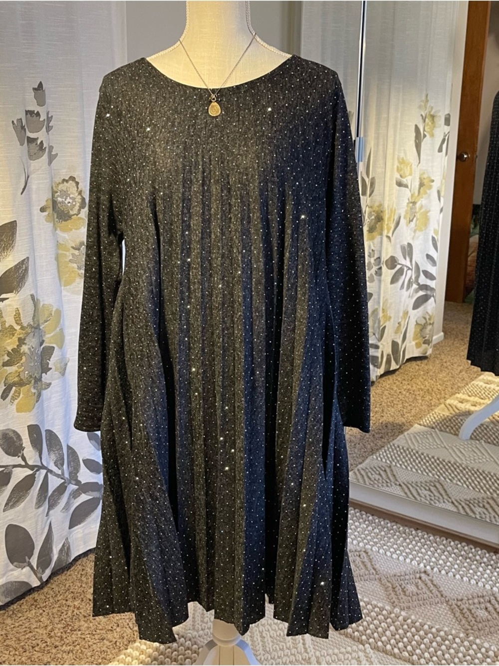 Celestial Starry Black Long-Sleeve Pleated Swing A Line Whimsigoth Dress